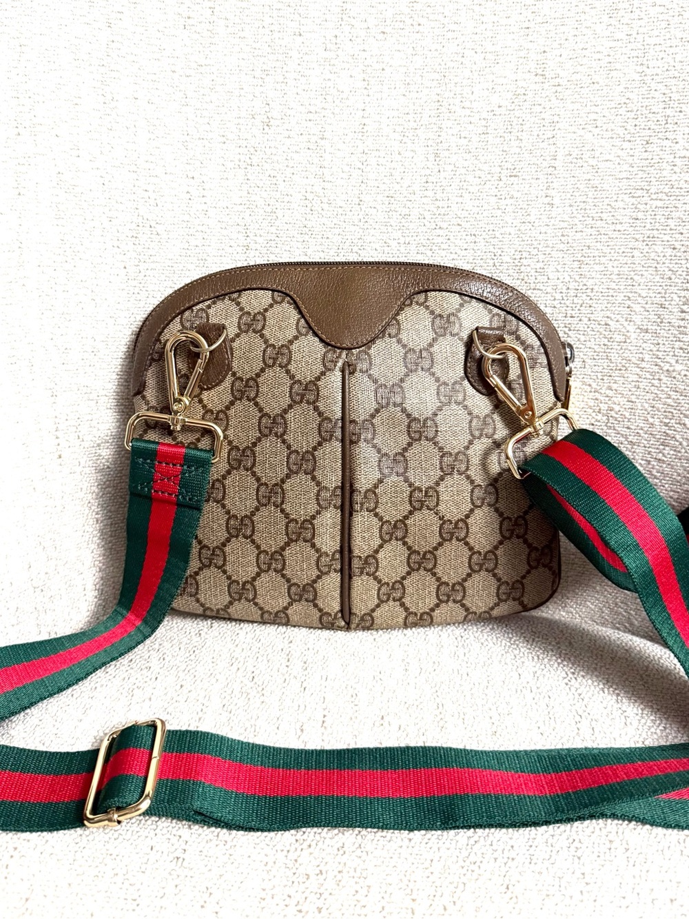 Authentic Gucci brown monogram supreme canvas crossbody bag red green accents GG - Picture 8 of 16